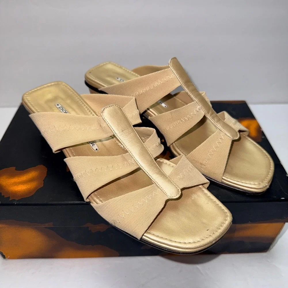 Donald J Pliner Darja Sand Mesh‎ Elastic Nappa Leather Wedge Sandals Tan 6.5M